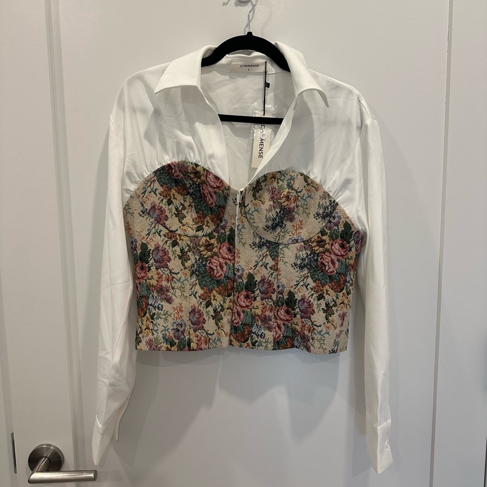 Commense White Blouse with Floral Corset